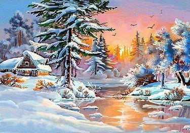 Diamond Painting Bos in de winter met Ronde steentjes 100x70cm - Beste Kwaliteit